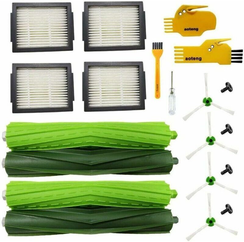 Ersatzteilzubehör für Roomba i7+ E5 E6 E7 Roboterstaubsauger, einschließlich 2 Gummibürsten, 4 HEPA-Filter, 4 Seitenbürs...
