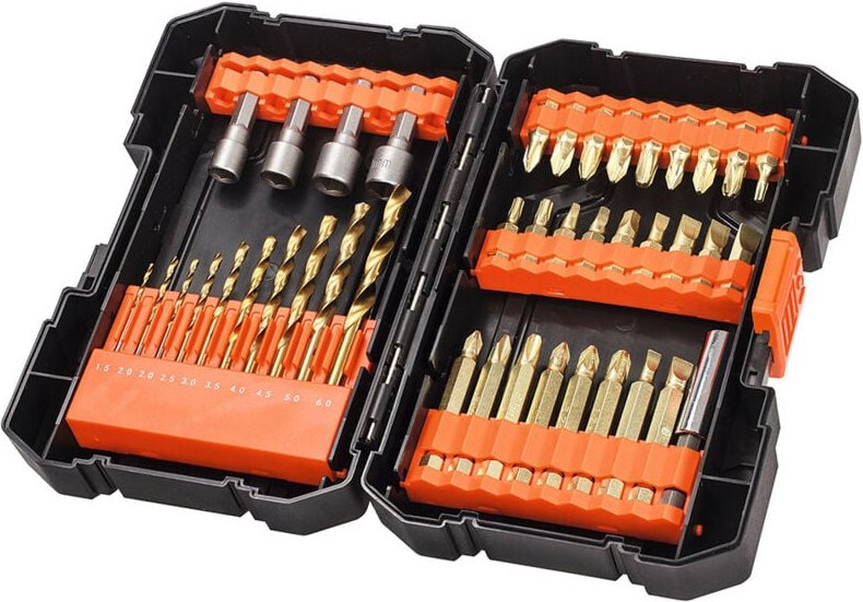 Black&decker - Box mit einem 41-teiligen Satz Schrauberbits und Bohrer unterschiedlicher Größen aus Titan