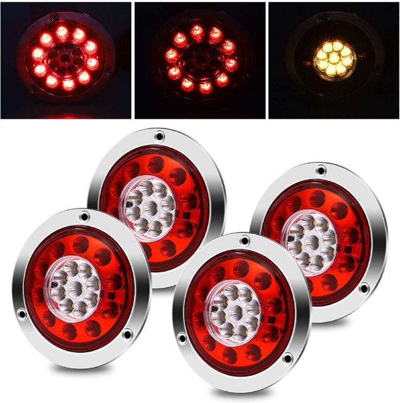 LKW-Rücklicht, rund, 19 LEDs, Anhänger-Bremsstopp, Blinker, Rücklichter, 4 Stück, wasserdicht, zweifarbig, Rücklicht-Kon...