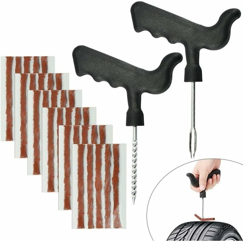Thumbnail - 30-teiliges Reifenreparaturdocht aus Naturkautschuk, Autoreifendocht, 6 mm 10 cm, Motorradreifen-Reparaturset mit 2 Inst...