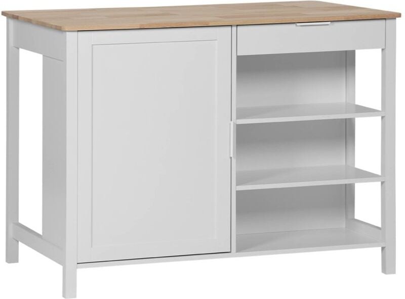 Sweeek - 3-in-1-Kücheninsel, 5 Regale, 1 Tür, 1 Schublade, 120cm