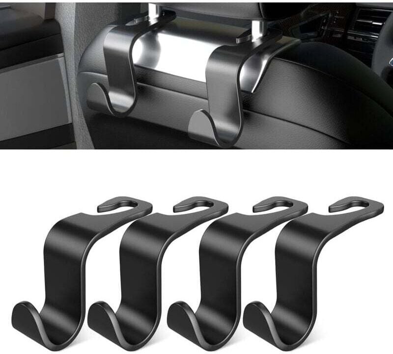4-teilige Haken für die Autositzlehne, Auto-Innenausstattung, schwarzer Kleiderbügelhalter aus Kunststoff für Handtasche...