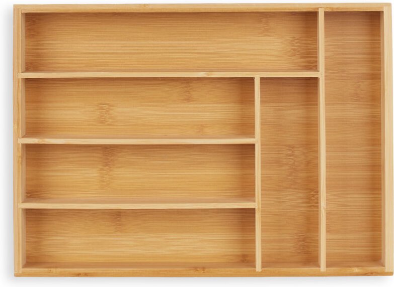 Relaxdays Besteckkasten, Schubladeneinsatz mit 6 Fächern, für Küchenbesteck, Bambus, HxBxT 5 x 25,5 x 35,5 cm, natur