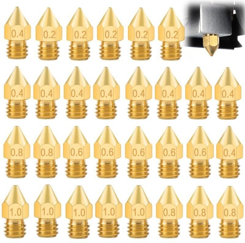 Thumbnail - 3D-Druckerdüse, 30-teilige Düse, 0,2 mm/0,4 mm/0,6 mm/0,8 mm/1,0 mm, Messingdüsen, MK8-Düse für 1,75 mm Filamentdüse, M6...