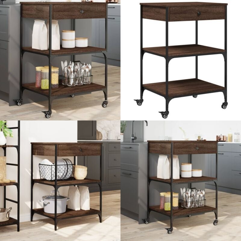 Küchenwagen Braun Eichen-Optik 60x48x89,5 cm Holzwerkstoff - Küchentisch - Küchenschrank - Kücheninsel - Mobiliar - Esst...