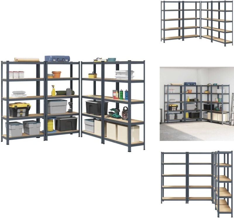 Lagerregale mit 5 Böden 4 Stk. Anthrazit Stahl & Holzwerkstoff - Regal - Regale - Garagenregal - Industrieregal