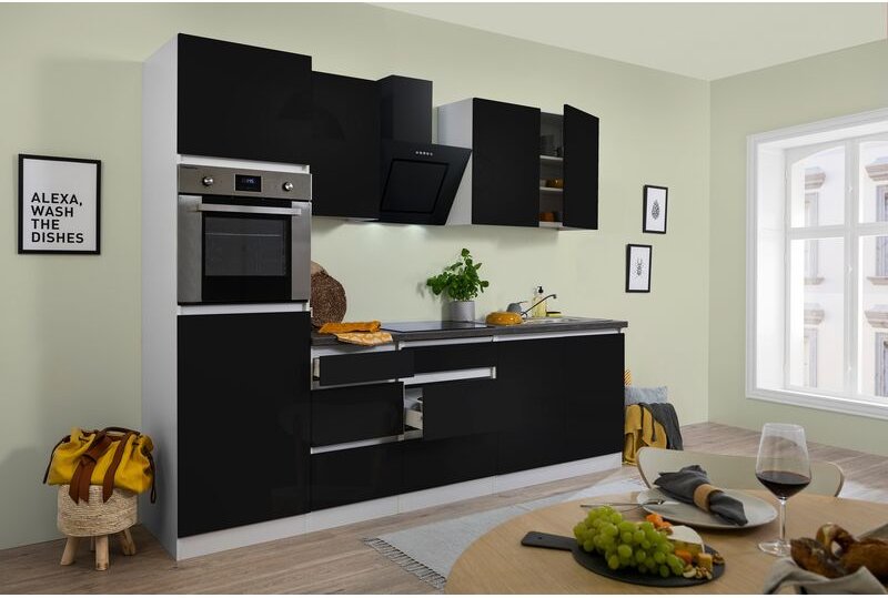 Küche Küchenzeile Leerblock grifflos Weiß Schwarz Lorena 270 cm Respekta