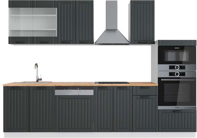 Vicco - Küchenzeile Fame-Line, Anthrazit Landhaus/Weiß, 300 cm mit Hochschrank, ap Eiche