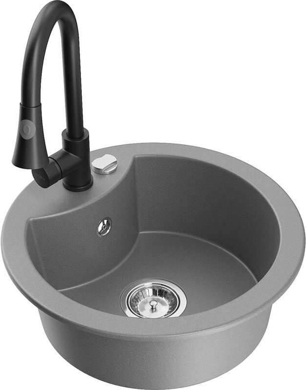 Diego 1-Becken-Granit-Spüle mit Mischbatterie Elia, Grau - 6512-71-670101-70 - Mexen