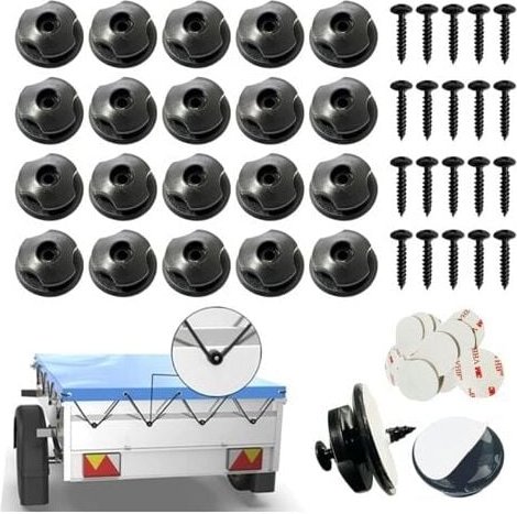 Aierq Runde Planenhaken inklusive Schrauben, 20 Stück, runde Knöpfe (20 Stück) für Anhängernetz und Anhängerplane, Anhän...