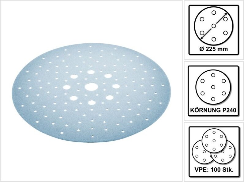 Stf D225/128 Schleifscheibe Granat P240 225 mm 100 Stk. ( 4x 205663 ) für Langhalsschleifer planex - Festool