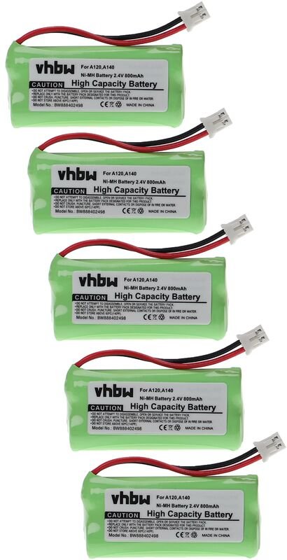 vhbw 5x Akku kompatibel mit Siemens Gigaset AS145, AS15, AS140, AS140 DUO, AS150 schnurlos Festnetz Telefon (800mAh, 2,4...