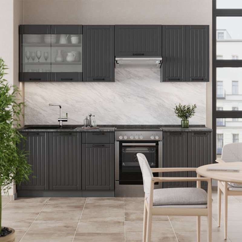 Küchenzeile Fame-Line, Dunkelgrau, 240 cm , AP Eiche, Vicco