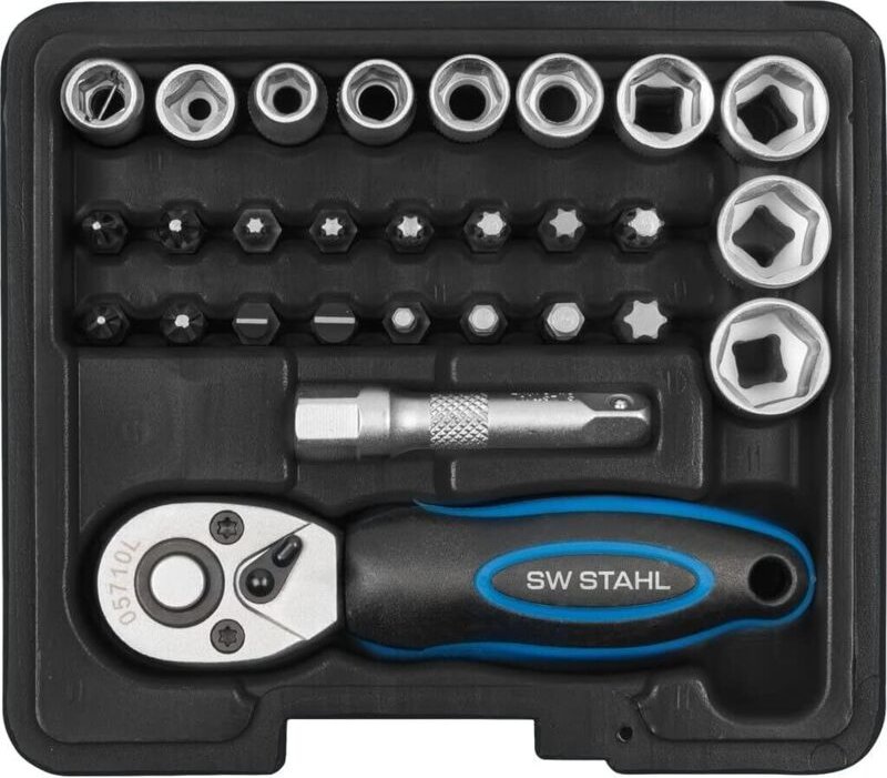 SW-Stahl S2143 Steckschlüsslsatz i 29-teilig i 1/4 Zoll i Werkzeugkoffer Industriequalität