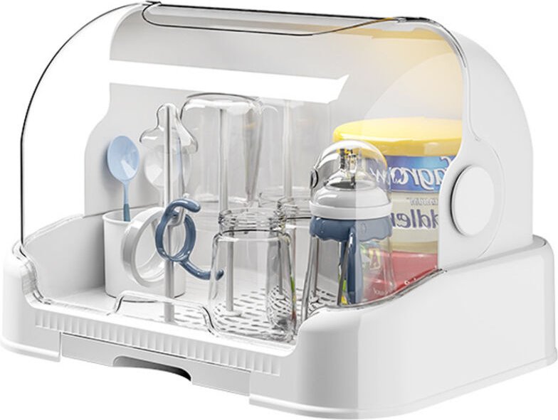 Tragbarer Flaschentrockner mit Staubschutzhülle, abnehmbarer Tropfschale und kompaktem Aufbewahrungsdesign, Weiß