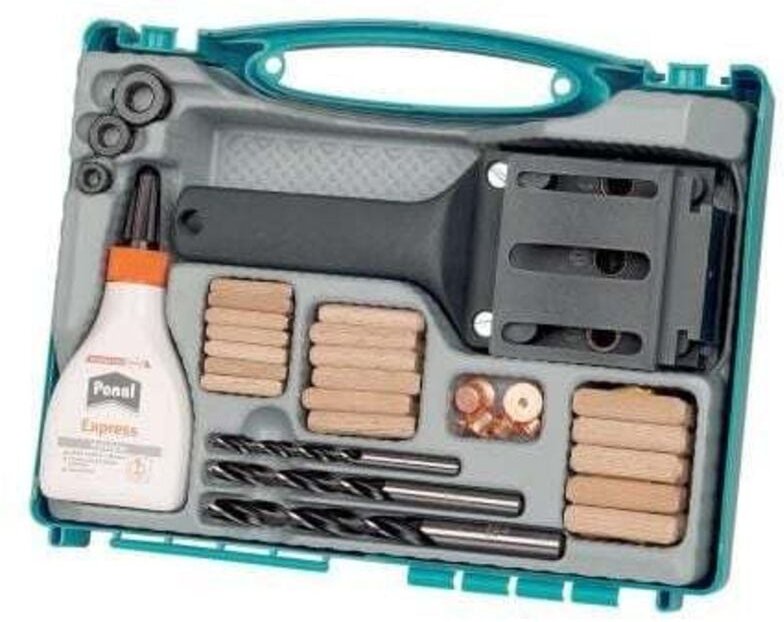 Sortimentsbox 78 tlg Dübelset Holzdübel inkl. Bohrer und Leim - Wolfcraft