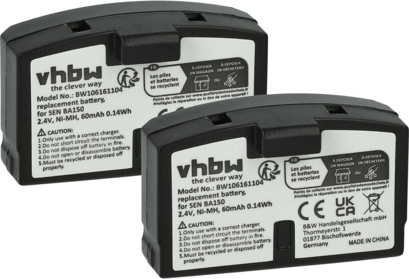 Vhbw - 2x Akku kompatibel mit Sennheiser ri 250, Set 2500, ri 150, ri 250 s, ri 250 j Wireless Headset Kopfhörer (60 mAh...