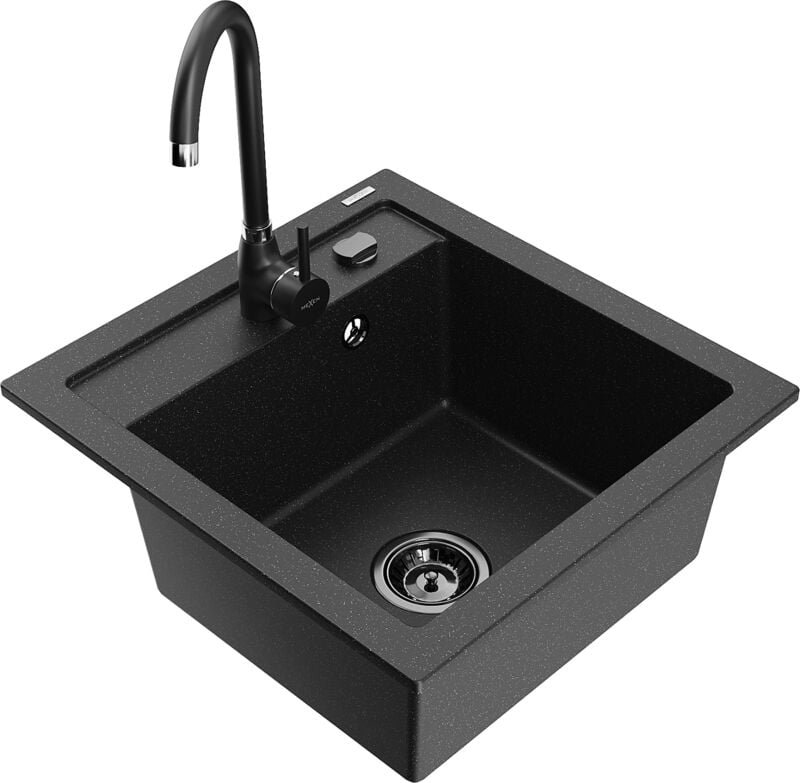 Thumbnail - Mexen Vito 1-Becken-Granit-Spüle mit Mischbatterie Telma, Schwarz/Silbermetallic - 6503-73-670200-70