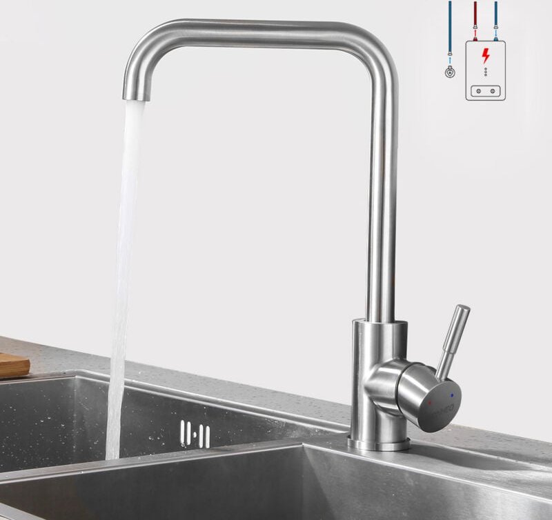 Niederdruck Wasserhahn Küche Armatur aus Edelstahl 360° Schwenkbar Küche Mischbatterie Einhebelmischer geeignet für Boil...