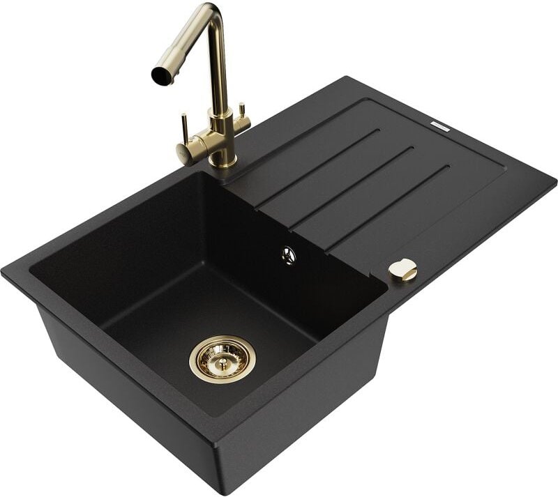 Bruno 1 Becken-Granitspüle mit Abtropffl√§che und Mischbatterie Duero, Schwarz - 6513-77-671600-50 - Mexen