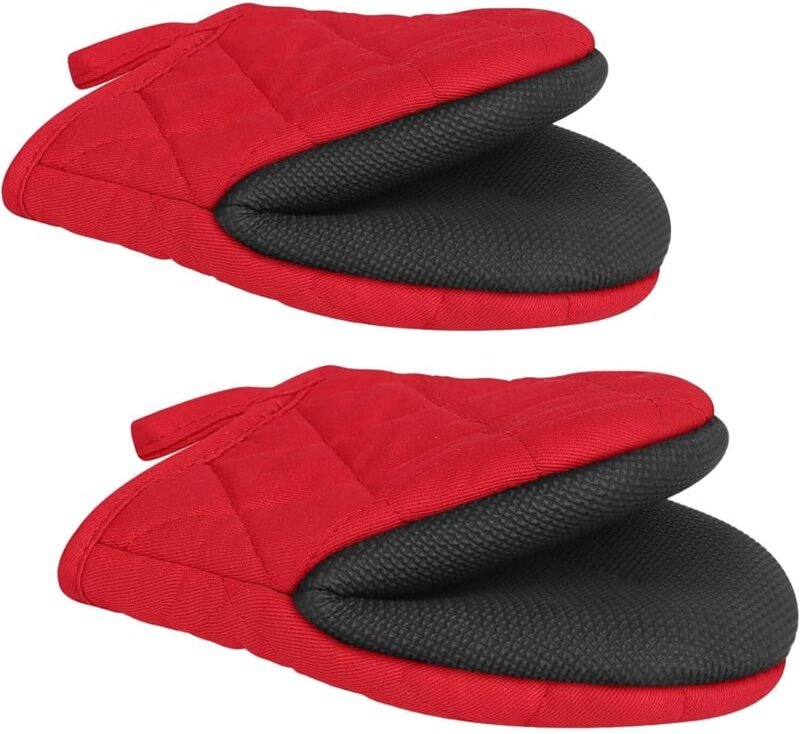 Thumbnail - Paar kurze Ofenhandschuhe aus Silikon, hitzebeständig bis 500 Grad, rutschfeste Oberflächen und Aufhängeschlaufe, Handsc...