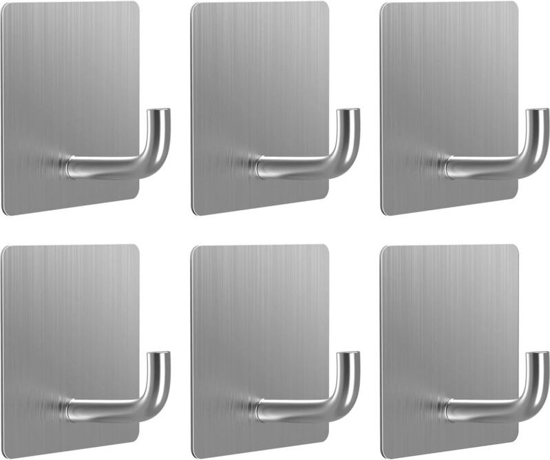Lntyq - Selbstklebender Wandhaken, Set mit 6 Wandgarderoben ohne Bohren, Badezimmer-Kleiderhaken aus Edelstahl, wasserbe...