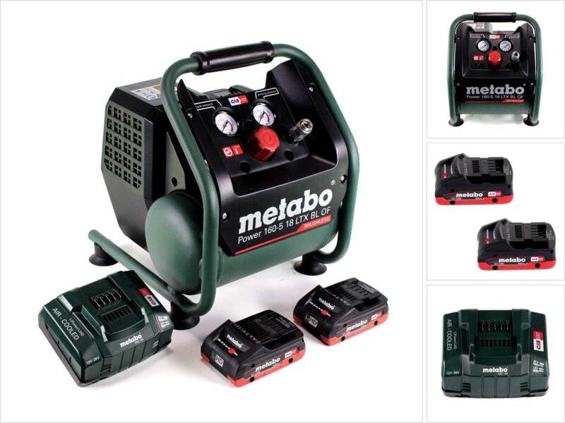 Metabo Power 160-5 18 LTX BL OF Akku Kompressor 18 V 8,0 bar Brushless + 2x LiHD Akkupack 4,0 Ah + Ladegerät