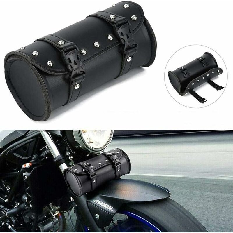 Thumbnail - Universelle schwarze Motorrad-Satteltasche aus Leder – wasserdicht oder hitzebeständig (8,27 x 3,94 x 3,94 Zoll).