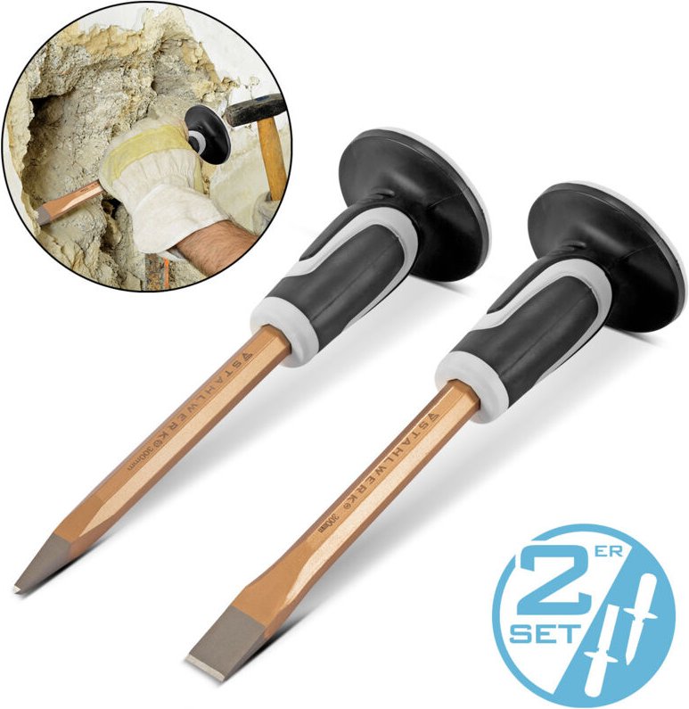STAHLWERK Flachmeißel / Spitzmeißel 2er Set Gold 300 mm Handmeißel