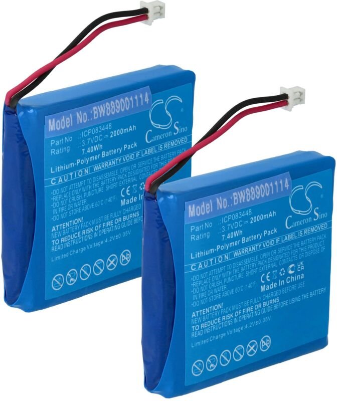 vhbw 2x Akku Ersatz für Midland ICP083448, JHHY903448A für Funkgerät, Walkie Talkie (2000 mAh, 3,7 V, Li-Polymer)