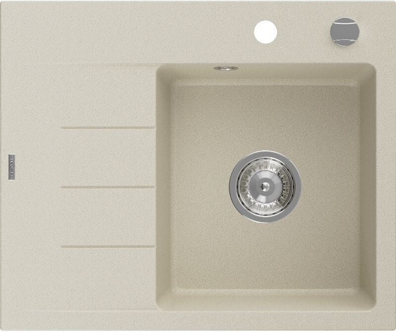 Ben Granitspüle ein Becken mit Abtropffl√§che rechts 600 x 500 mm, beige, Chromsiphon - 6523605000-69 - Mexen