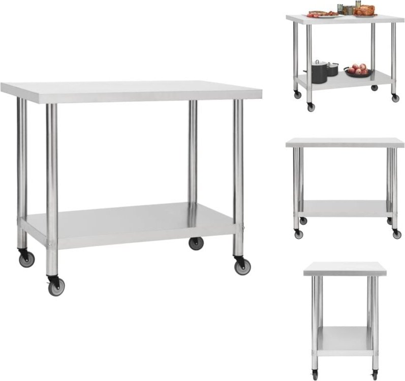 Vidaxl - Gastronomie - Living Küchen-Arbeitstisch mit Rollen 100x60x85 cm Edelstahl