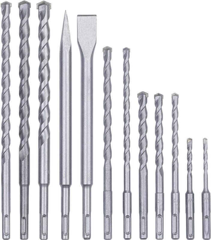 KWB - SDS-Plus Hammer Meißel-Set, 12-teiliger Stein-u. Betonbohrer Satz im Kunstoff-Koffer, Bohrer-und Meißelset, groß