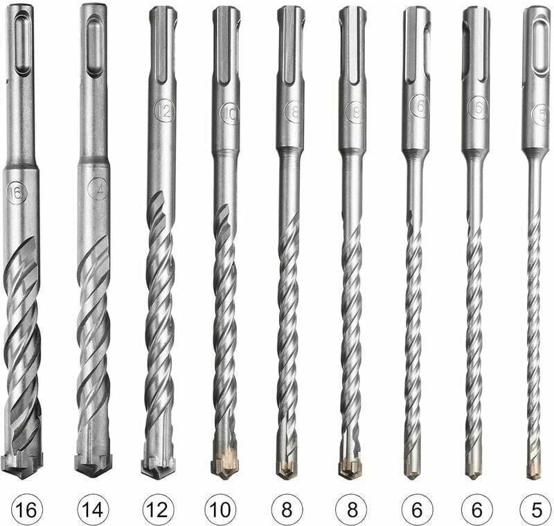 Thumbnail - Bohrer- und Meißelset, 9-teiliges SDS-Plus-Bohrerset für elektrische Schlagbohrmaschinen zum Bohren von Stein, Beton, Zi...