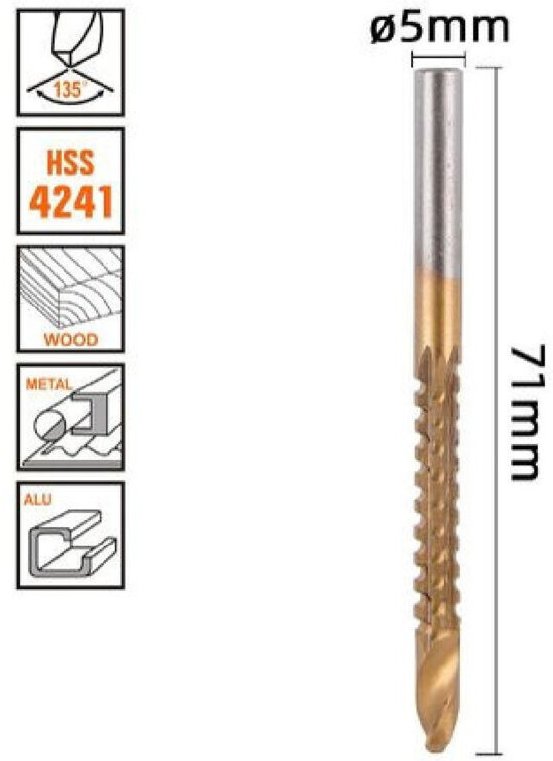 Trade Shop Traesio - Trade Shop - punta trapano elicoidale Ø5MM x 71MM in titanio hss 4241 für metal legno 57149 -