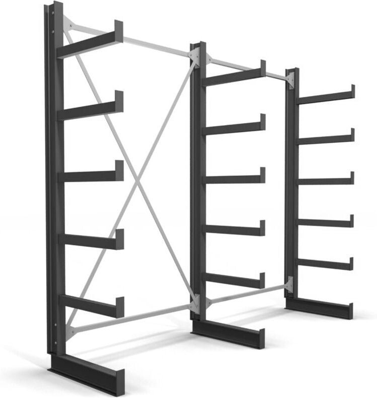 Kragarmregal, einseitig, 2 Felder mit 5 Ebenen, BxHxT 2600x2000x500mm, Regalsystem mit 5 gleich langen Kragarmen, Tragkr...