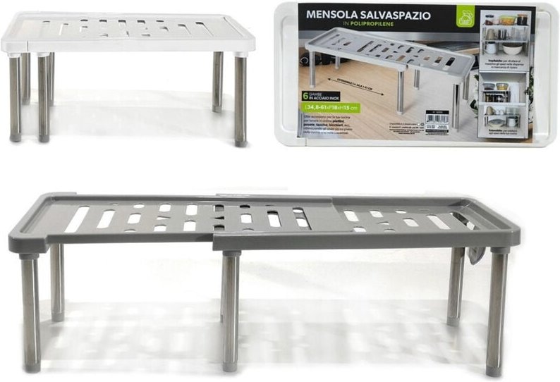 Trade Shop - MENSOLA SALVASPAZIO IN POLIPROPILENE ESTENSIBILE 34,8-61CM IMPILABILE ACCESSORIO CUCINA -