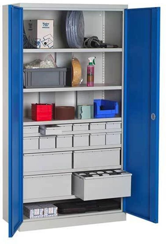 Werkstattschränke - 14 Schubladen und 6 Regale - RAL 7035 - W030090018-GCGC