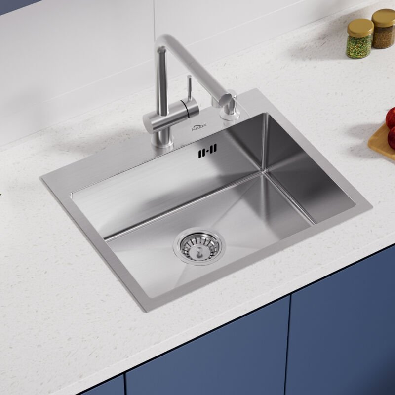 Edelstahl Küchenbecken 55 x 45 cm Einbauspüle Spülbecken Einbauspüle Küchenspüle rechteckig mit Siphon und Seifenspende...