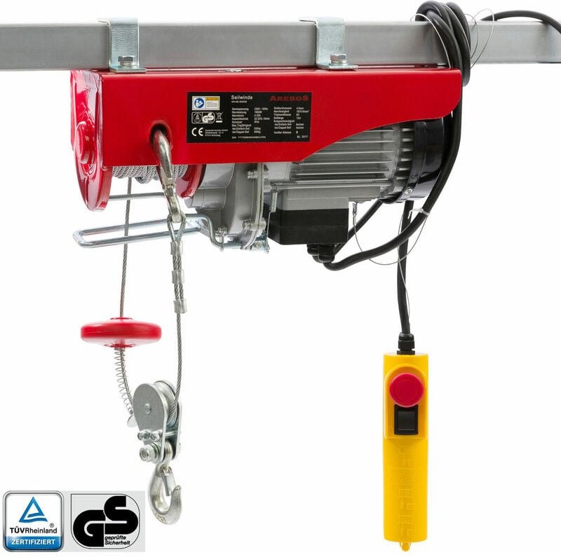 Elektrische Seilwinde mit 1000 W, Seilzug und Seilhebezug, Motorwinde mit Kabelfernbedienung, 12 m Hubhöhe, Tragkraft 20...