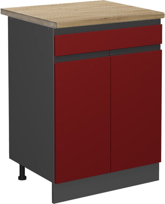 Vicco - Küchenunterschrank R-Line, Rot, 60 cm , ap Eiche