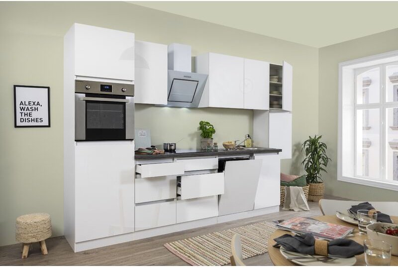 Thumbnail - Küche Küchenzeile Leerblock grifflos Hochglanz Weiß Lorena 330 cm Respekta