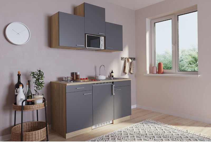 Thumbnail - Küche Miniküche Singleküche Küchenzeile Pantry Eiche Grau Luis 150 cm Respekta