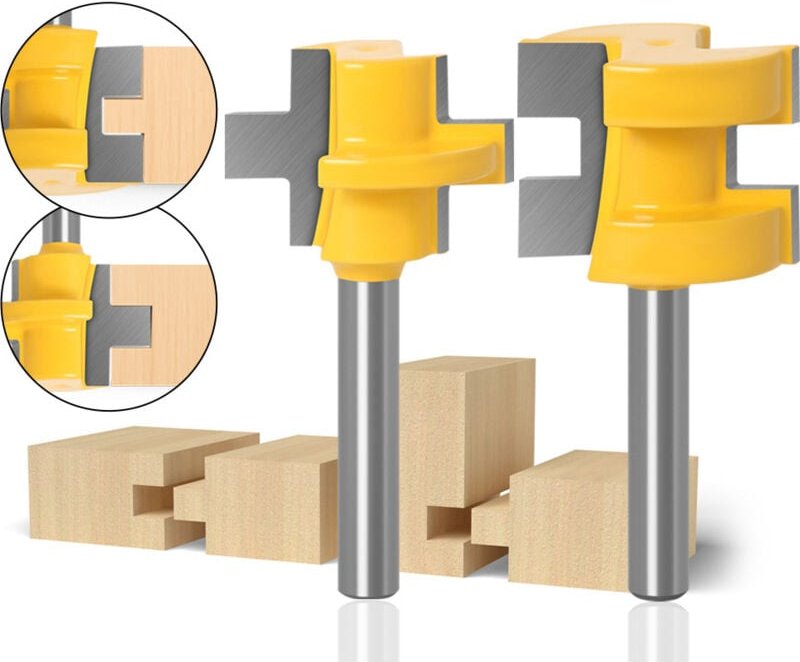 2-teiliges Nutfräser-Set, T-förmiger Vierkantfräser, für Holz- und Bodenzapffräser (6-mm-Schaft)