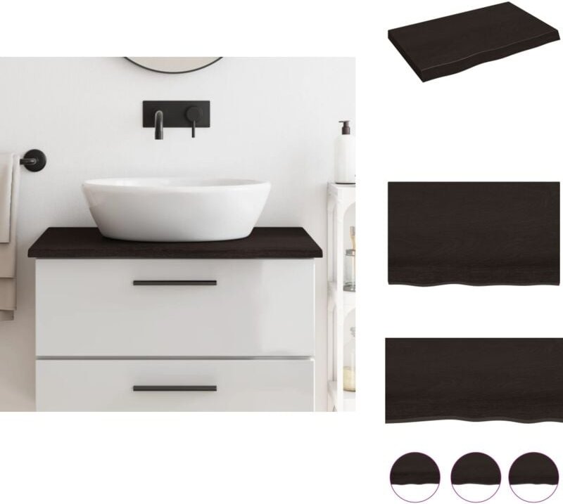Waschtischplatte Dunkelbraun 80x60x2 cm Massivholz Behandelt - Waschtischplatte - Eiche - Holzarbeitsplatte - Badrenovie...