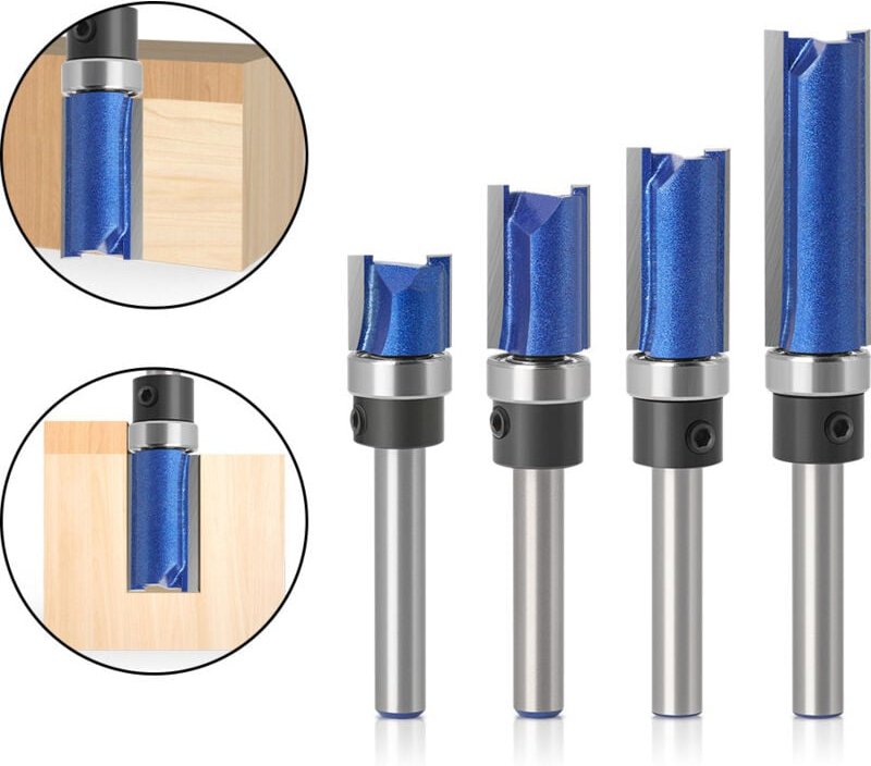 4 Bündigfräser mit 6-mm-Schaft, Arbeitslänge 11,9/20/25/38 mm, Holzfräser mit Rollen