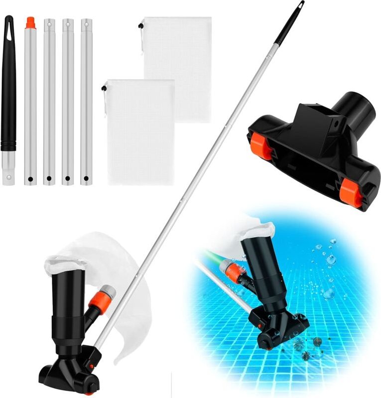 Pool-Staubsauger, oberirdischer Pool-Staubsauger, manuell, mit Bürste, mit 5 Stangen und 2 Netzbeuteln, Pool-Spa-Staubsa...