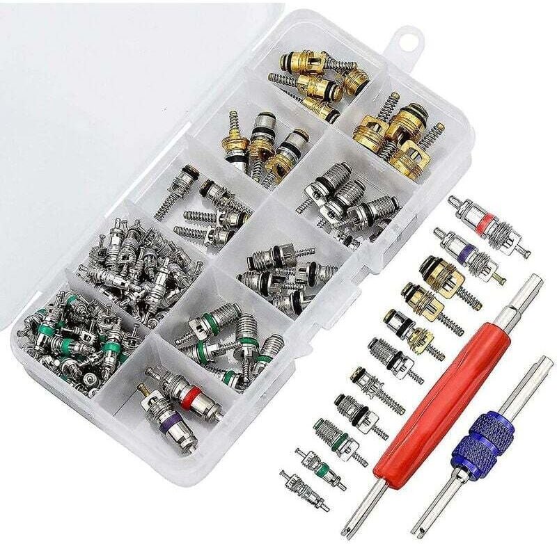 102-teiliger Ventileinsatz für Autoklimaanlagen, Kfz-Klimaanlagen, Kältetechnik, Reifenventilschaft mit Doppelkopf-Doppe...