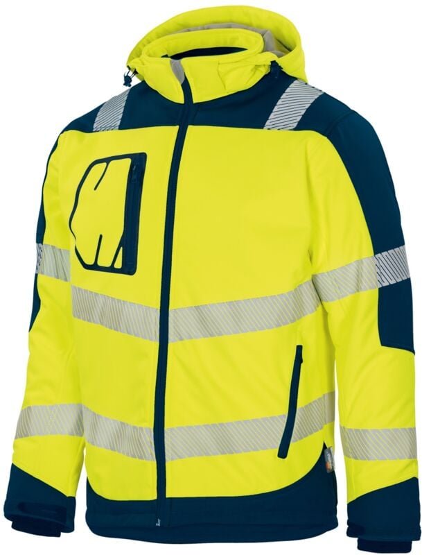 Vizwell - VW268B Winter-Kontrast-Softshelljacke Gr. 2XL leuchtgelb/marine