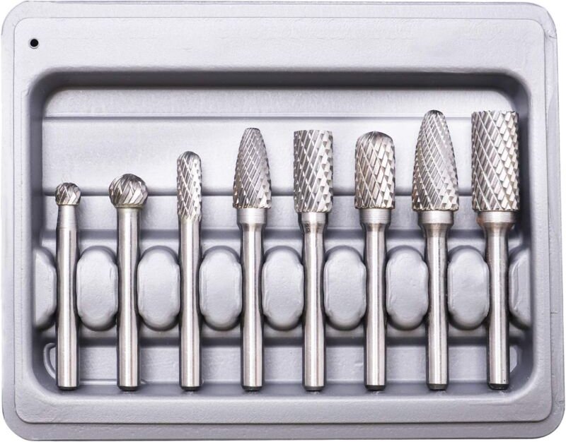 Aiducho - Frässtifte, Doppelschnitt-Wolframfräser, 8-teiliges Doppelschnitt-Wolframstahl-Vollhartmetall-Frässtift-Set, 6...